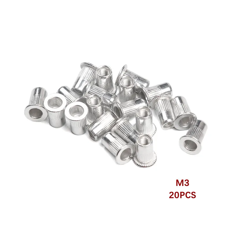 20/50Pcs Aluminum Alloy Rivet Flat Head Threaded Rivet Insert Nutsert Cap Rivet Nut Kit M3 M4 M5 M6 M8