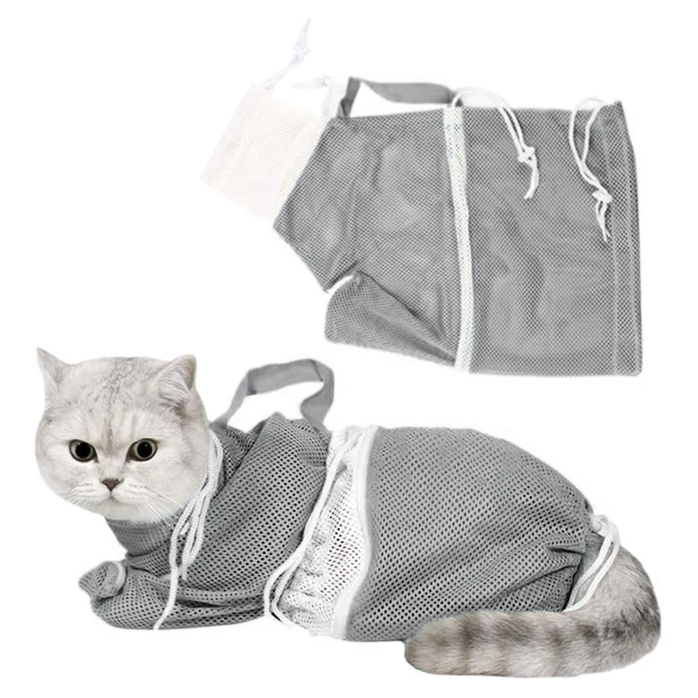 Borsa da bagno regolabile di quarta generazione Cat Shower Mesh Net Bag Kitten Bath Bag Grooming Kitty Wash Bag Pet Nail trim Ear Clean