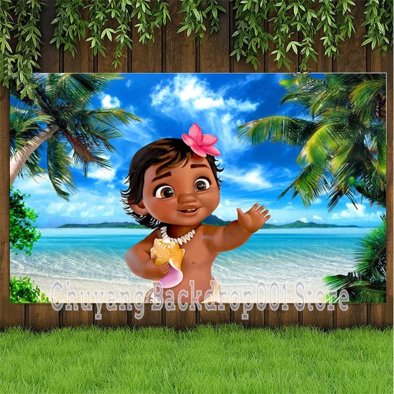 Moana Backdrop Summer Beach Girls Birthday Party Baby Shower Custom Photo Background Photocall Prop Banner Decoration Supplies