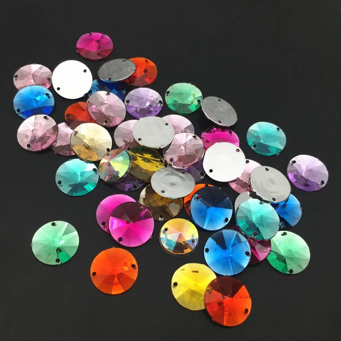 50PCS 14mm Round Sewing Crystal Acrylic Rhinestones Applique Flatback Strass Beads Sew On Crystals Stones 2 HOLES