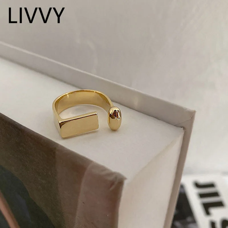 LIVVY Silver Color European Smooth Curve Retro Fashion Tide Flow Rings For Women Minimalist Irregular Gold Ring Jewellery