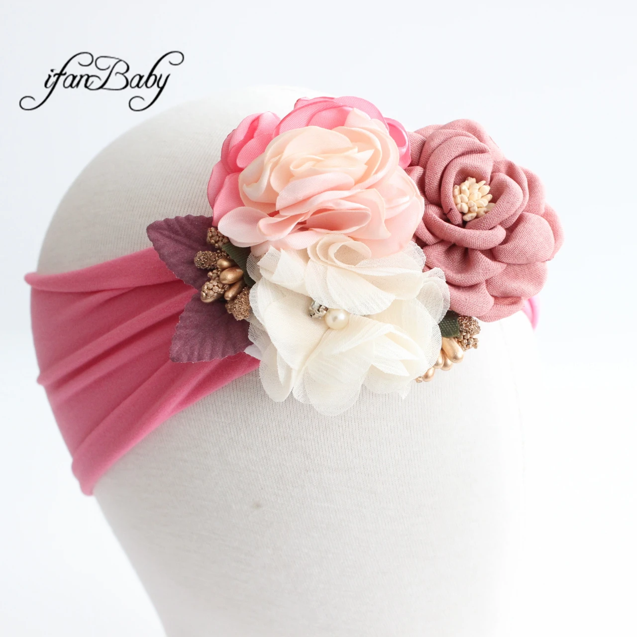 Fashion Turban fabric Flower headband Kids Girl Hair Accessories Nylon soft headwear