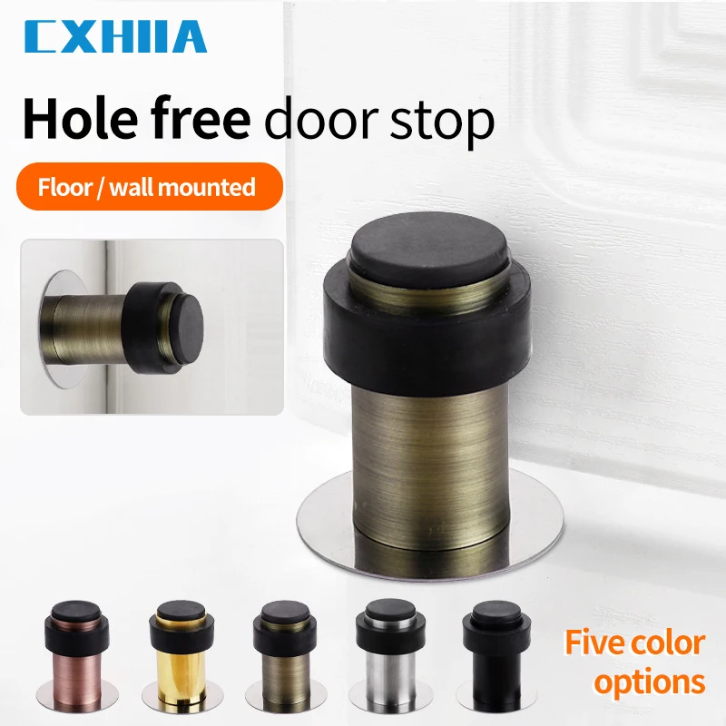 CXHIIA Rubber Anti Collision Door Stop Punch Free Stainless Steel Round Safe Household Ground Mounted Cylindrical