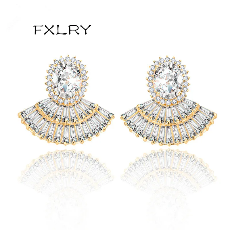 FXLRY Europe And The United States Fashion Exaggerated AAA Zircon Earrings For Women Fashion Jewelry