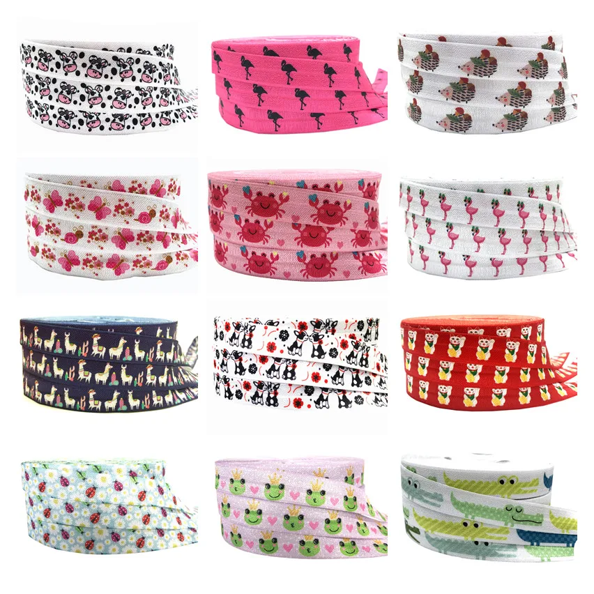 10 jardów 16mm Cute animal Fold over opaski elastyczne Baby pałąk DIY FOE Girls gumki do włosów akcesoria do włosów akcesoria do rękodzieła