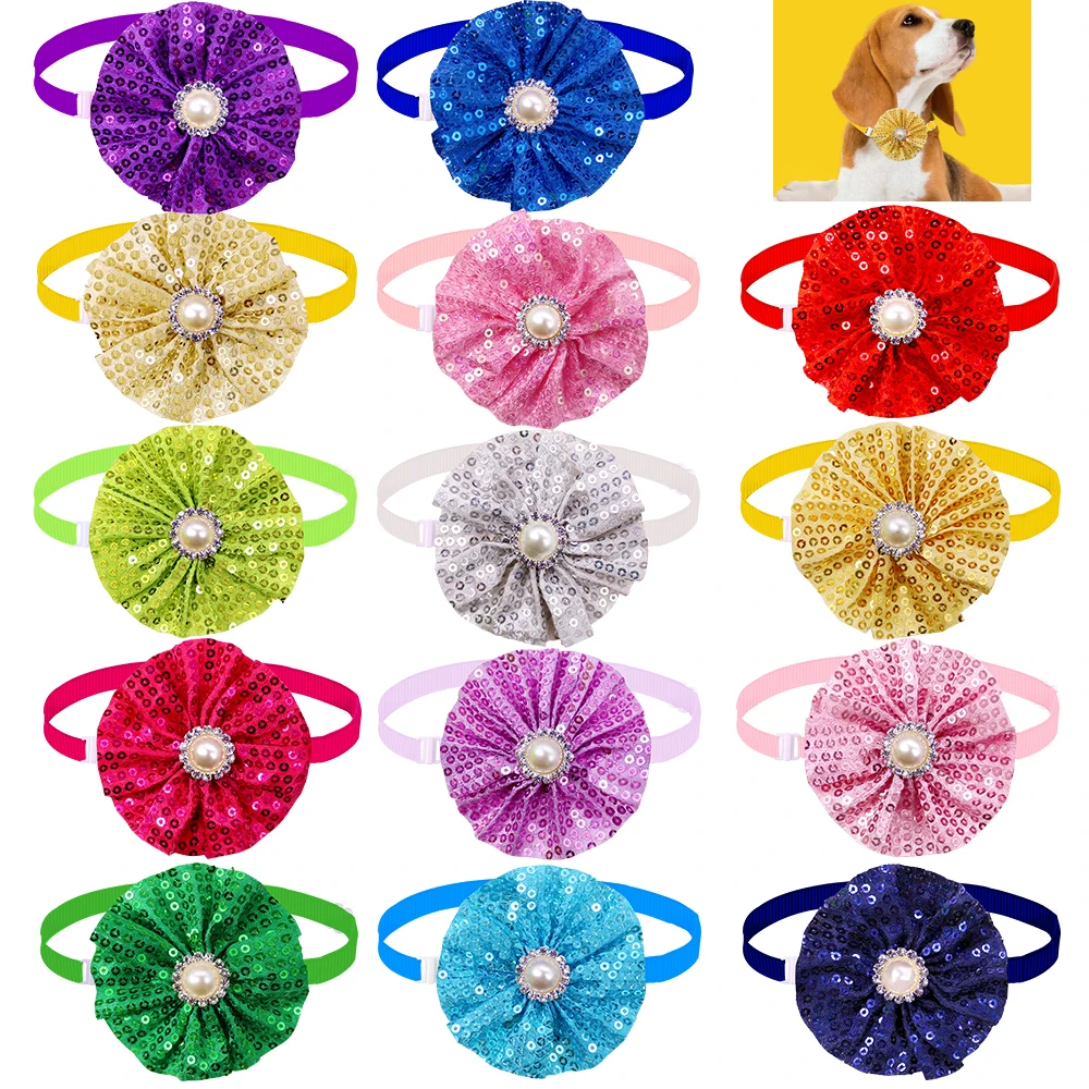 

50pcs Christmas Dog Supplies Diamond Dog Bow Tie Shining Pet Accessories Pet Dog Bowtie Dog Wedding Accessories For Small Dogs