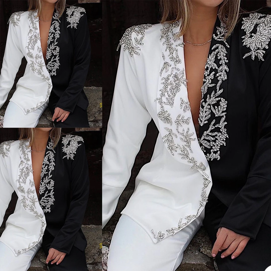 

Customized Women Pants Suits Luxury Crystal Beading Formal Office Lady Blazer Suit Wear Prom Party Business Outfits (Jacket+Pant