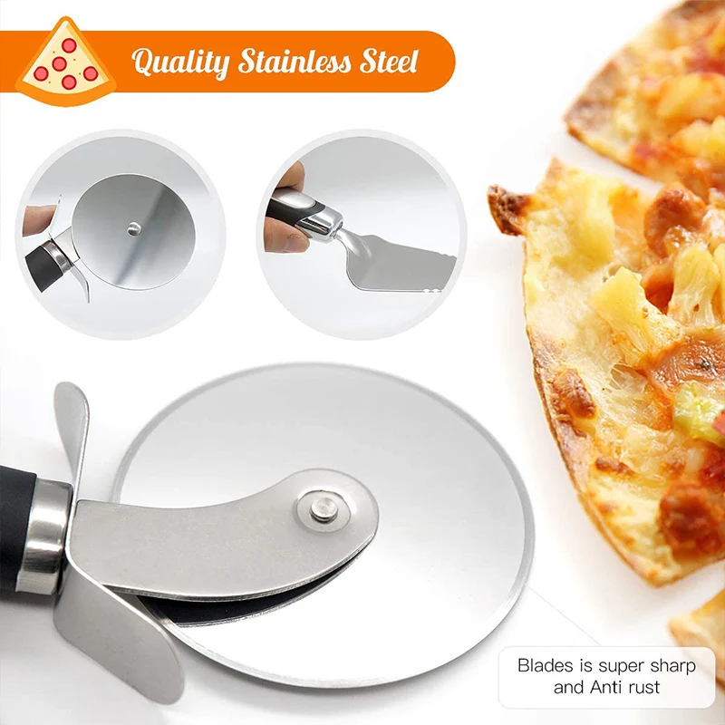 Premium Stainless Steel Kitchen Pizza Cutter Wheel Server Tools Home Knife Waffle Cookies Cake Bread Dough Slicer Baking Gadgets