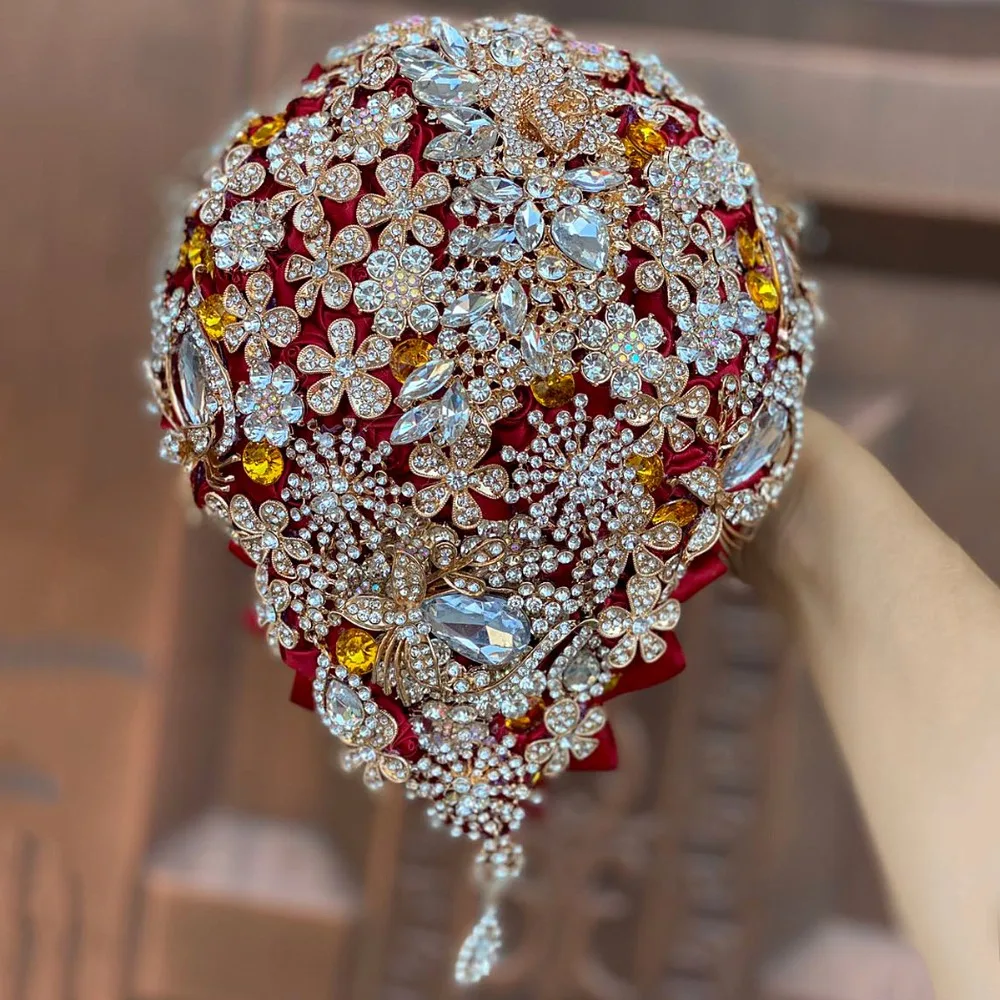 

Custom Make Luxurious Red Bridal Bouquets Crystal Bridal Bouquet Wedding Supplies for Brides and Bridmaids Accessories W2020G
