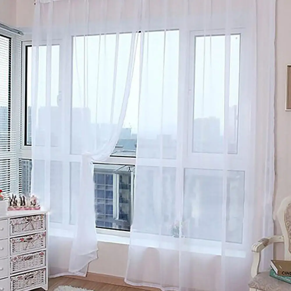 Korean Creative White Curtain 1 Pc Pure Color Voile Door Tulle Sheer For Bedroom Living Room Windows Curtain Drapes Door Fabric