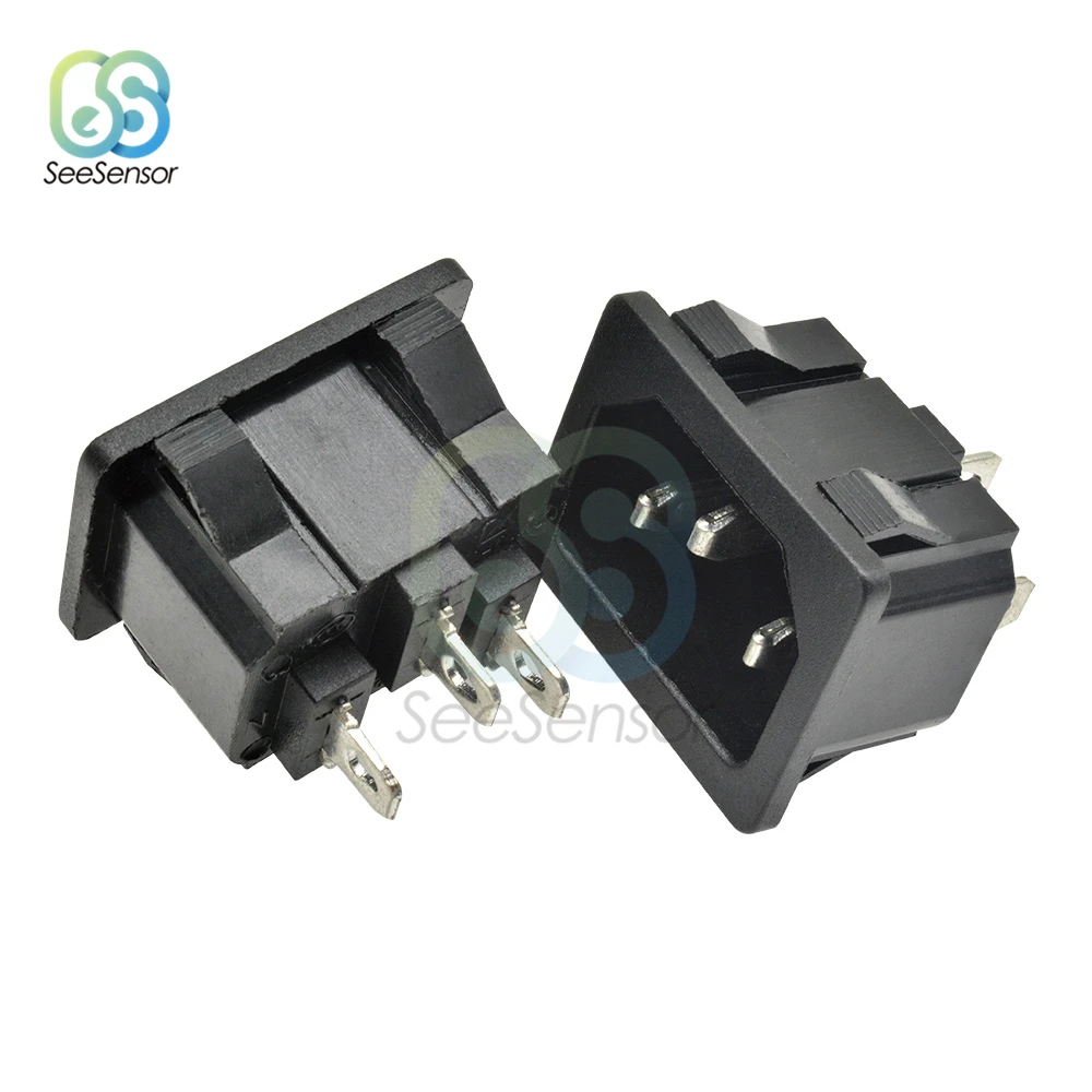 2Pcs 10A 250VAC 3 Pin AC-04 AC Power Socket Connector Plug Iron Core