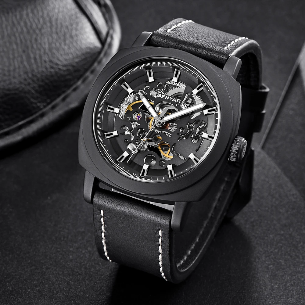 BENYAR New Men Mechanical Watches Luxury Skeleton Tourbillon Men Automatic Watch 30M Waterproof Sports Clock Relogio Masculino