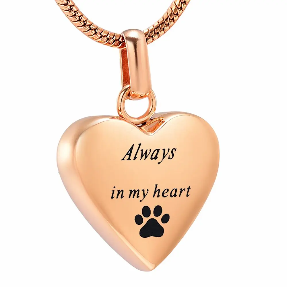 IJD8455  Pet Memorial Jewelry - Always In My Heart Urn Necklace For Ashes With Dog/Cat Paw Print Keepsake Pendant  - Engravable