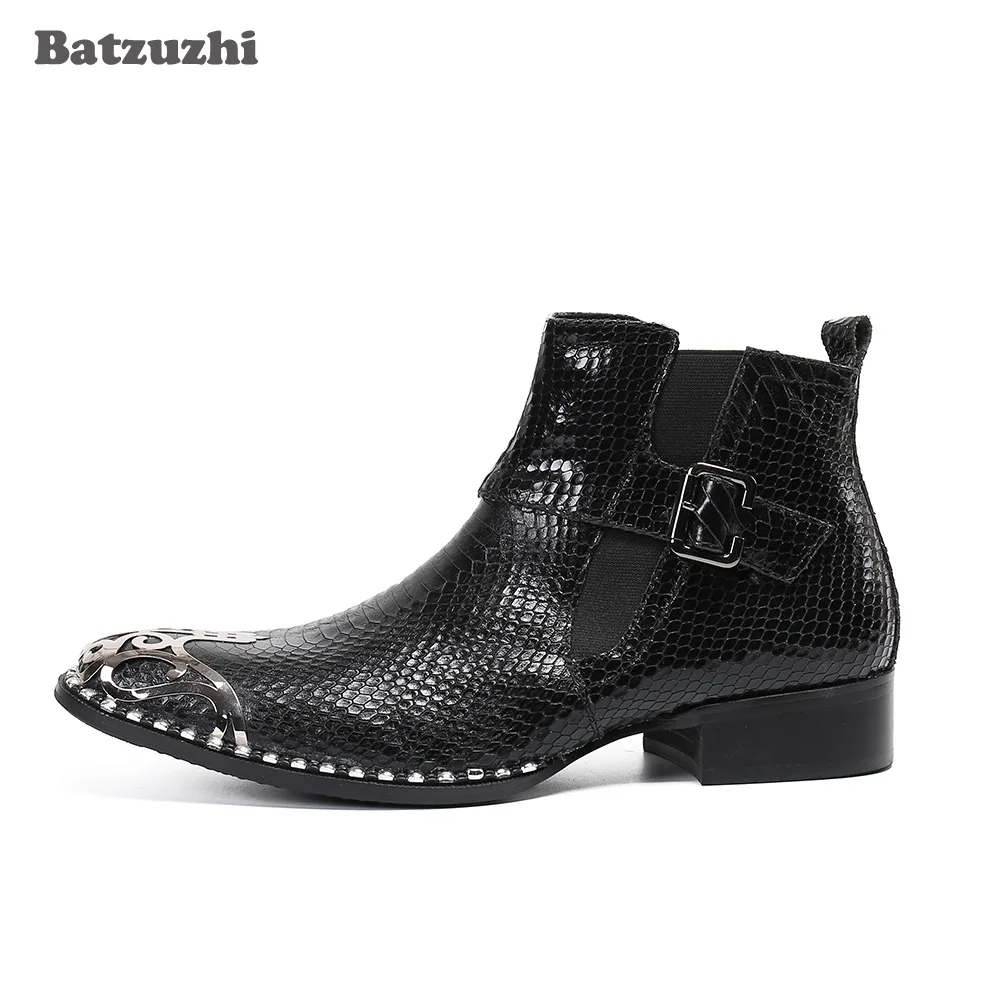 Batzuzhi Korean Style Men's Shoes Boots Handmade Luxury Black Genuine Leather Ankle Boots Men Business/Show Boots Men Bota,US12