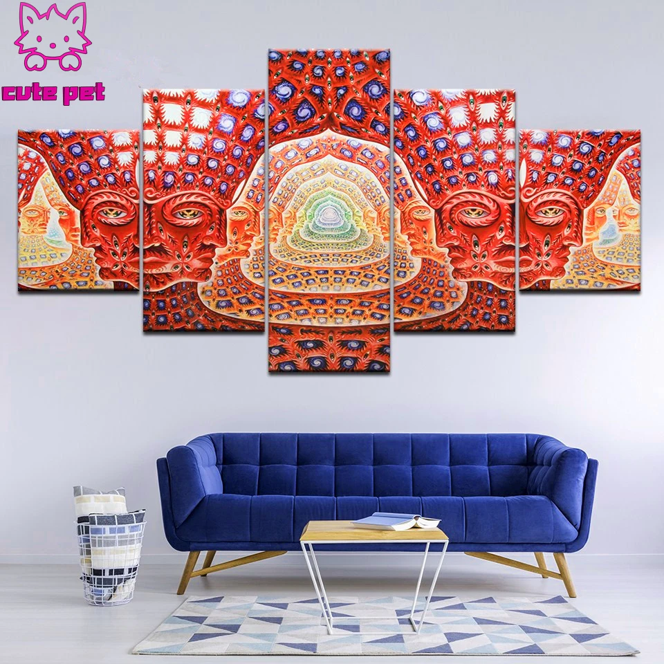 Full Diamond Painting Trippy Alex Grey Psychedelic Diamond Mosaic Diamond Embroidery Animals Picture Rhinestones Home Decor 5PCS