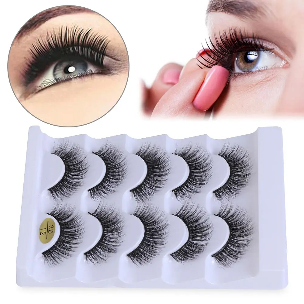 5 Paar handgefertigte, flauschige, mehrschichtige, natürliche, lange, falsche Wimpern, Wimpernverlängerung, kreuz und quer, 3D-Faux-Nerzhaar