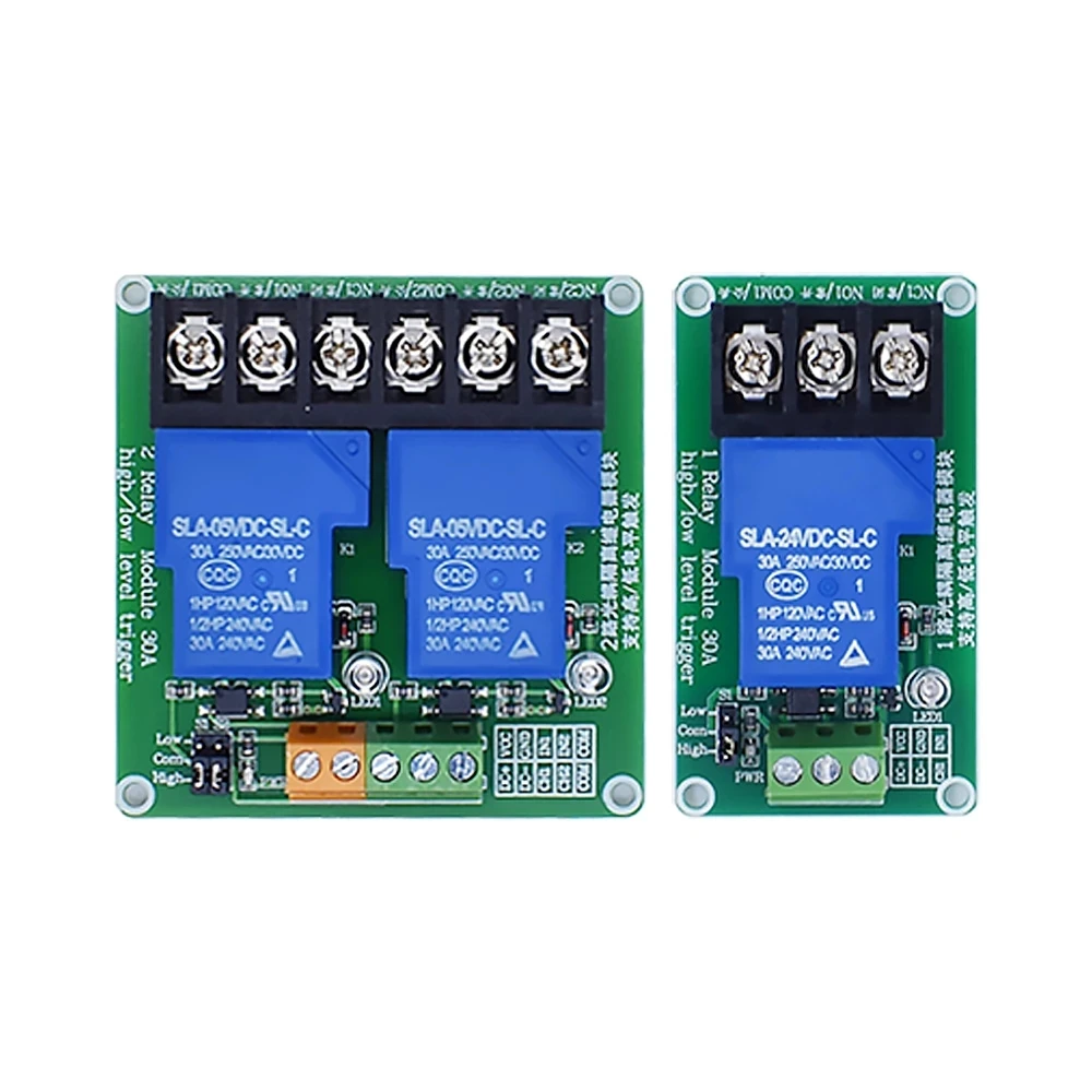 ONE TWO 1 2 channel relay module 30A with optocoupler isolation 5V 12V 24V supports high and low Triger trigger