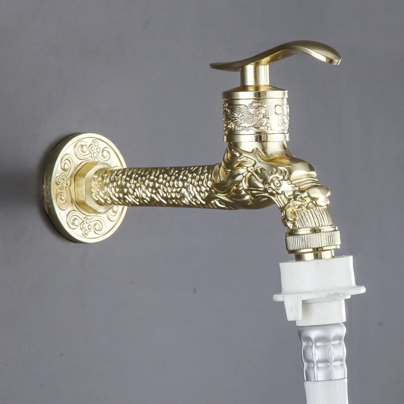 High Quality Lengthen Zinc alloy Carved Wall Mount Brass Antique Garden Faucet Garden Wash Basin Mop Washing Machine WC Taps