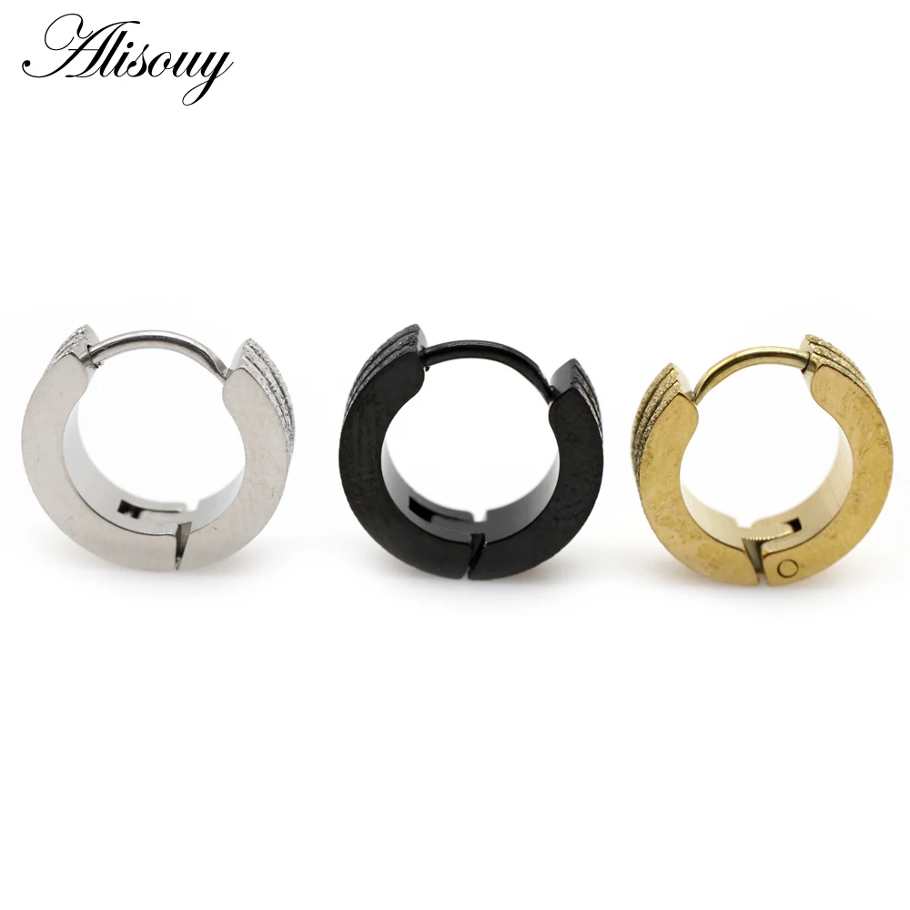 Alisouy 2pcs New Frosted Scrub Groove Ear Earring Stainless Steel Small Circle Hoop Earrings for Women Men Punk Piercing Jewelry