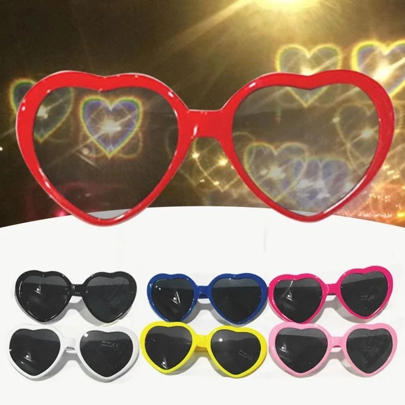 Hot Fashion Durable Gifts Lights Become Love Image Special Effect Glasses Heart Diffraction Glasses Heart-Shaped