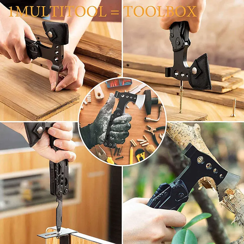 Outdoor EDC Multifunction Hammer Survival Axe Camping Mountaineering Portable Folding Pliers Combination Screwdriver Opener Tool