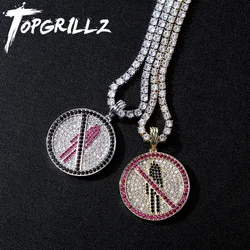 TOPGRILLZ New Travis Scott Brand Logo Pendant Necklace Ice Out Cubic Zirconia Pendant With 4mm Tennis Chain Hip Hop Jewelry Gift