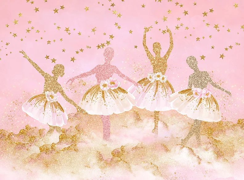 

Ballet Ballerina Gold Star Pink Dance background High quality Computer print party backdrops