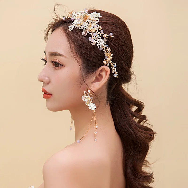 NiuShuya diadema de mariposa de flores de Color dorado hecha a mano, accesorios para el cabello de boda, joyería para la cabeza de fiesta de graduación para niñas