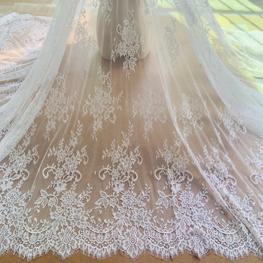 3 Meters Delicate Super Chantilly French Lace Fabric Wedding Bridal Lace Material Off White, Black Ready Goods Sewing Dress Lace