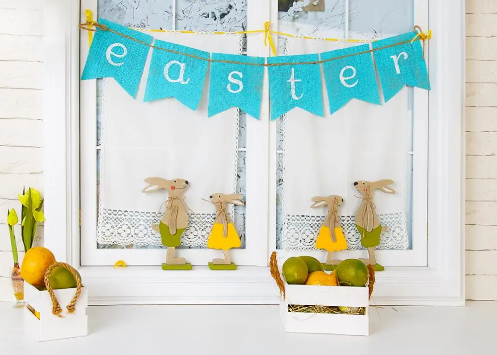 Capisco Feliz Pascua primavera flor conejo habitación ventana de madera Baby Shower retrato telón de fondo fotografía para estudio fotográfico