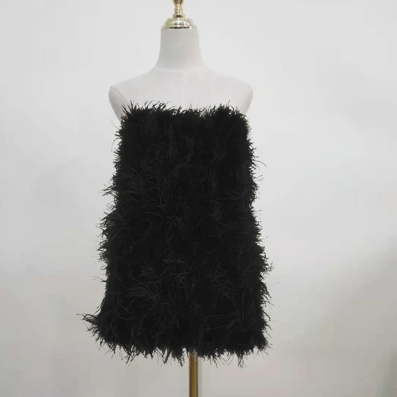 100% natural ostrich hair skirt Length 62 cm women's fur coat real ostrich fur Dress bra one line skirt Customizable