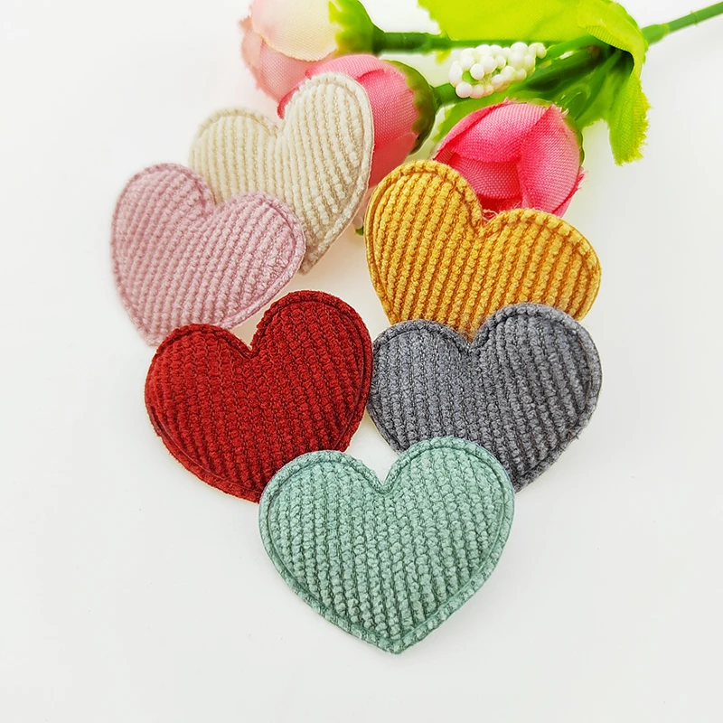 100Pcs/Lot 3.5*3CM  Padded Heart Applique For DIY Clothes Hat Ornament Headwear Hair Clips Accessories