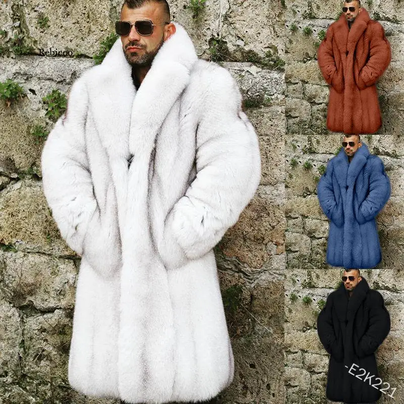 Rabbit Wool Coat Men\'s Thicken Solid Color Warm Fashion Personality Outdoor Wind-proof European And American Clothes