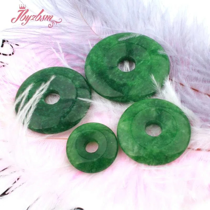 35 40 45mm Ring Donut Round Smooth Green Jades Pendant Stone Beads 1 Pcs,For DIY Necklace Pandant Jewelry Making,Free Shipping