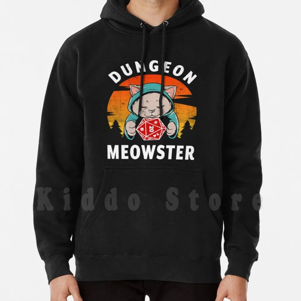 Meowster Funny Dnd Rpg Tabletop Gamer Cat D20 Gift Hoodie Long Sleeve D20 Dice Tabletop Games Meowster Meow