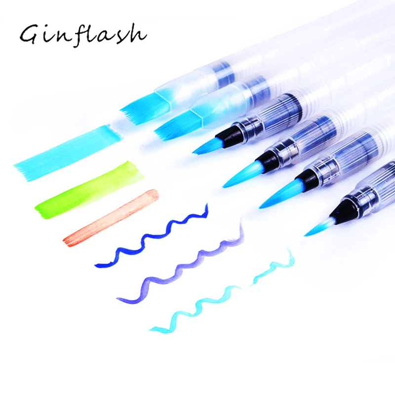 Ginflash Different Shape Large Capacity Barrel Water Paint Brush Set For Self Moistening Pen Calligraphy Drawing Art Supplies