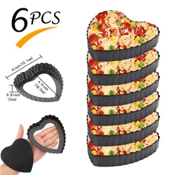 6Pcs Heart Shape Mini Tart Pan Set 4 Inch Nonstick Quiche Pan With Removable Bottom Cake Mold Carbon Steel Tart Tins Baking Tray