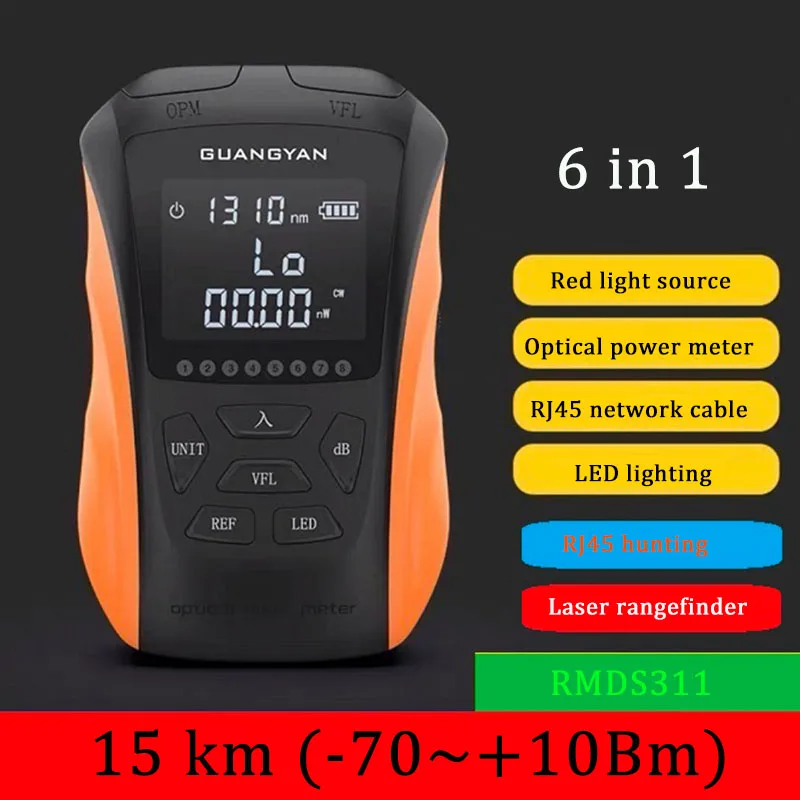 6 in 1 Multifunctional Optical Power Meter OPM Visual Fault Locator Network Cable Test Fiber Optic Tester 5KM 15KM 30MW VFL LED