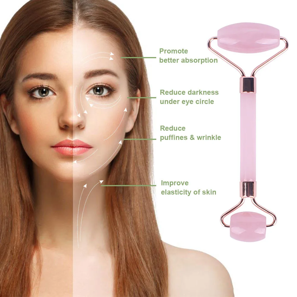 1Pc Pink Resin Jade Roller for Face - Jade Gua Sha Rose Quartz Face Roller for Aging Wrinkles and Puffiness Massage Set