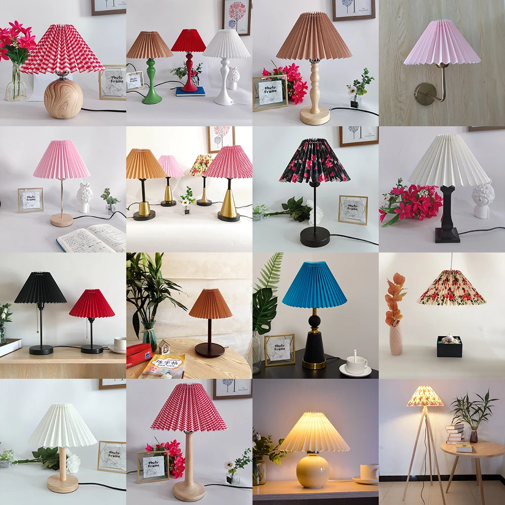 Japan Style Pleats Lampshade for Table Lamps E27 Creative Standing Desk Lamp Shade for Bedroom White Flower Lamp Holders 25/28cm