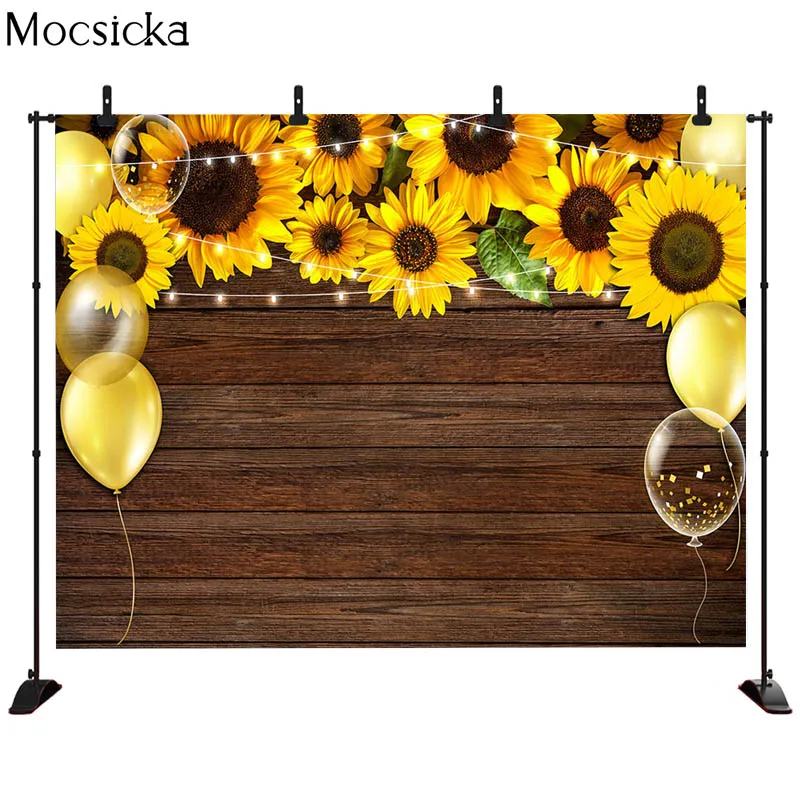 Baby Shower Background Wood Plank Sunflower Background Decoration Style Child Portrait Photo Background Photography Studio