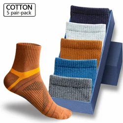 5 Pairs-pack Men's Crew Socks Autumn Winter Fashionable Colorful Splicing Cotton Socks Casual Working Socks Men Size 38-44