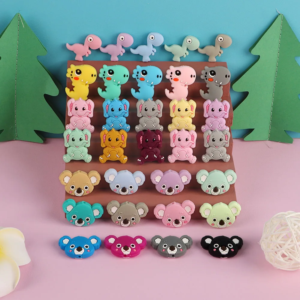 10Pcs Mini Focal Silicone Beads Cartoon Animals Dinosaur DIY Jewelry Making Pacifier Clip Accessories Charms For Bracelet