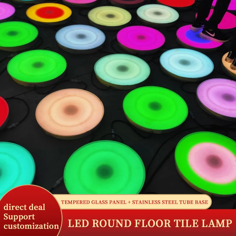 Waterproof LED Dance Floor Tile Lamp Led Round Flood Tile Light LED Colorful Dance Floor Light for Night Club DJ Disco Bar