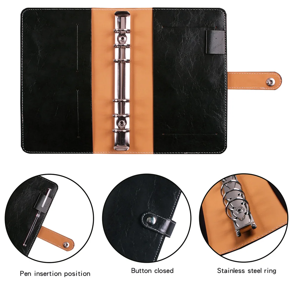 A6 Binder Zipper Bag Retro Style Leather Notebook Pu Loose-leaf Book Cash Budget Handbook Inner Pages Diary Book Accessories