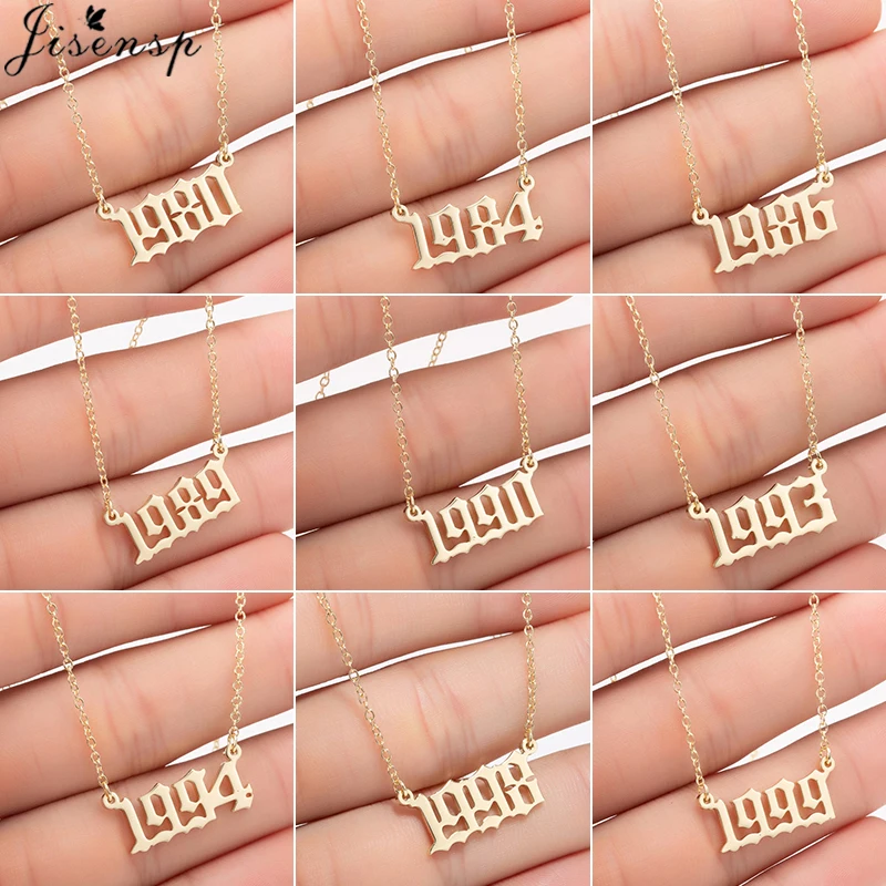 Girl Birth Year Necklace 1980-2024 Arab Number Pendant Necklaces for Women Birthday Gift Link Chain Friendship Jewelry Collares