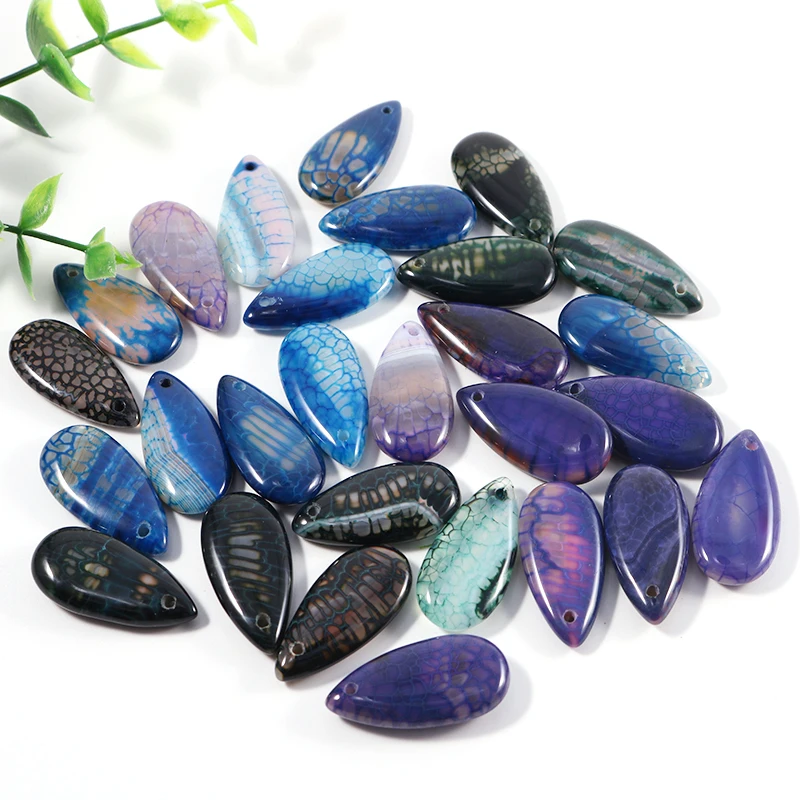 

50Pcs Natural Dragon Vein Agates Purple Blue Lace Green Smooth Cabochon Pendant Charms Loose Beads For Jewelry Making DIY Craft