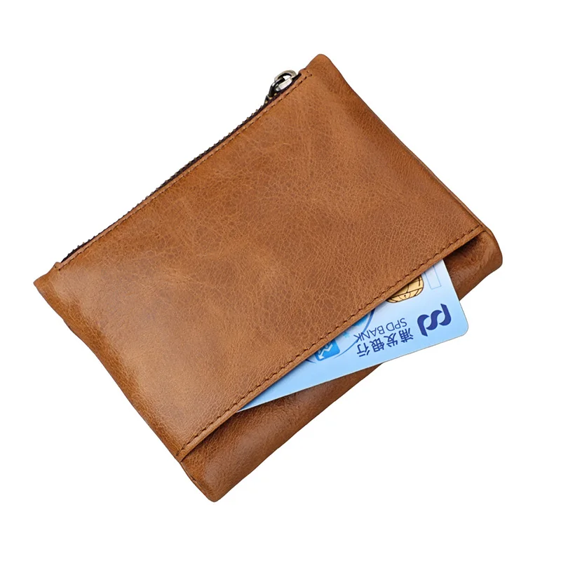 New RFID Genuine Leather Women Wallet With Zipper Coin Pocket Credit Card Holder Crazy Horse Purse For Man Men Money Bag