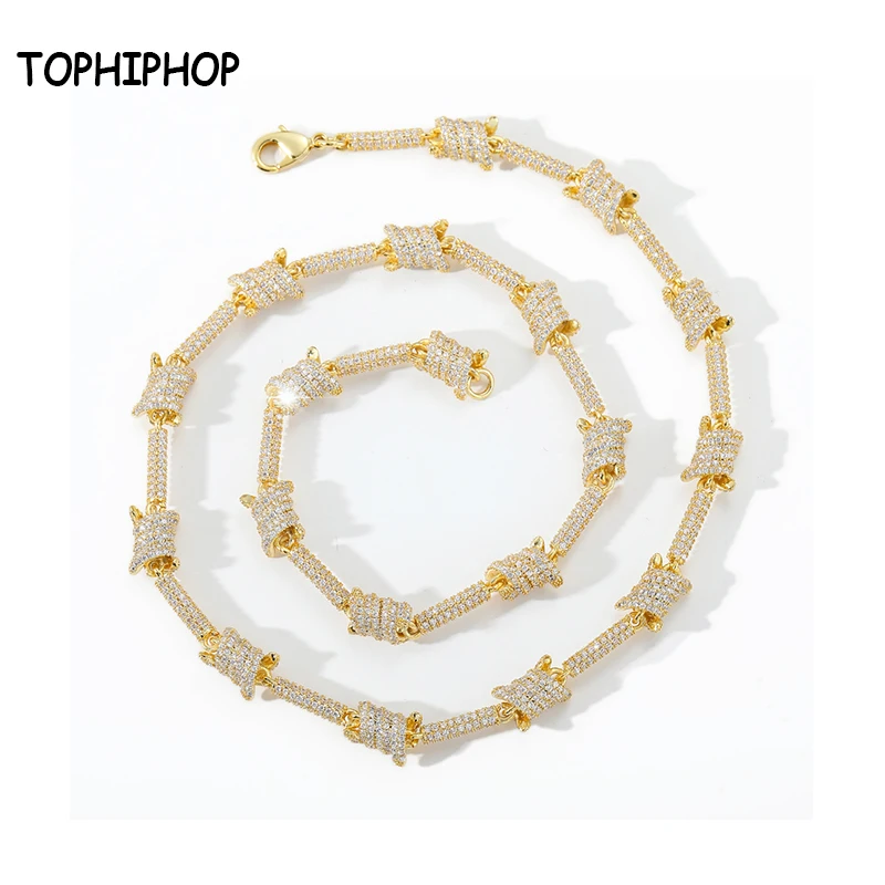 

TOPHIPHOP Fashion Wire Chain Cuban Chain Necklace Bracelet Front and Back Micro-inlaid Zircon Hip Hop Jewelry for Men and Women