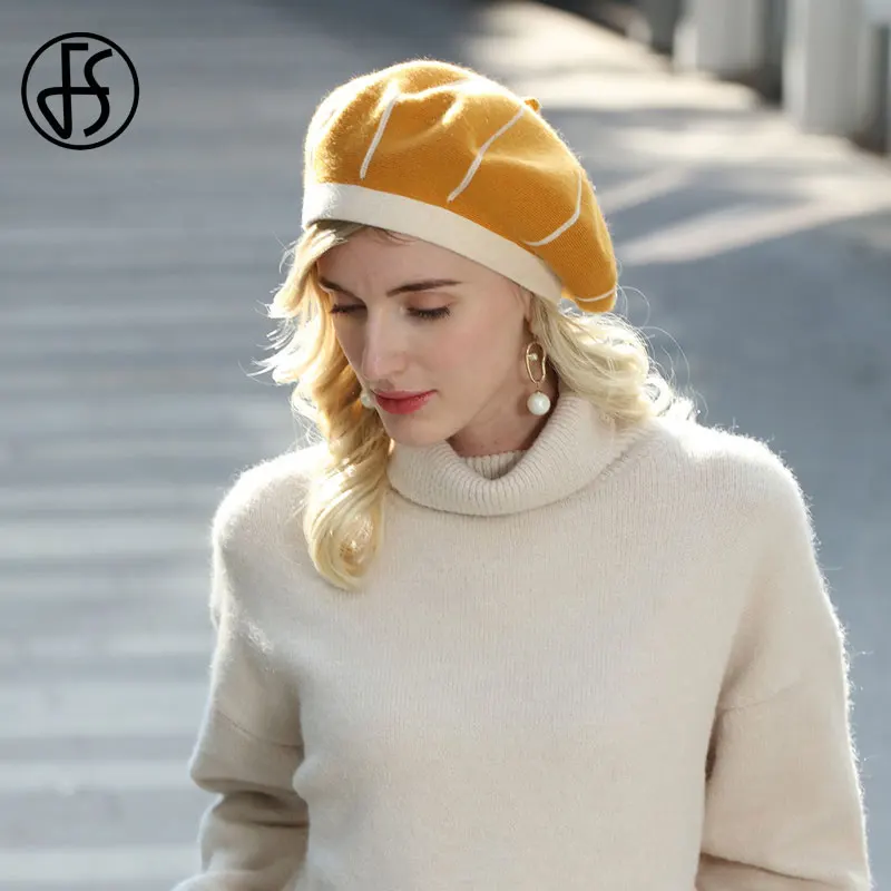 FS Women Rabbit Berets For Autumn Winter White French Artist Hat Elegant Girls Painter Hats Beret Femme Female Warm Cap 2023